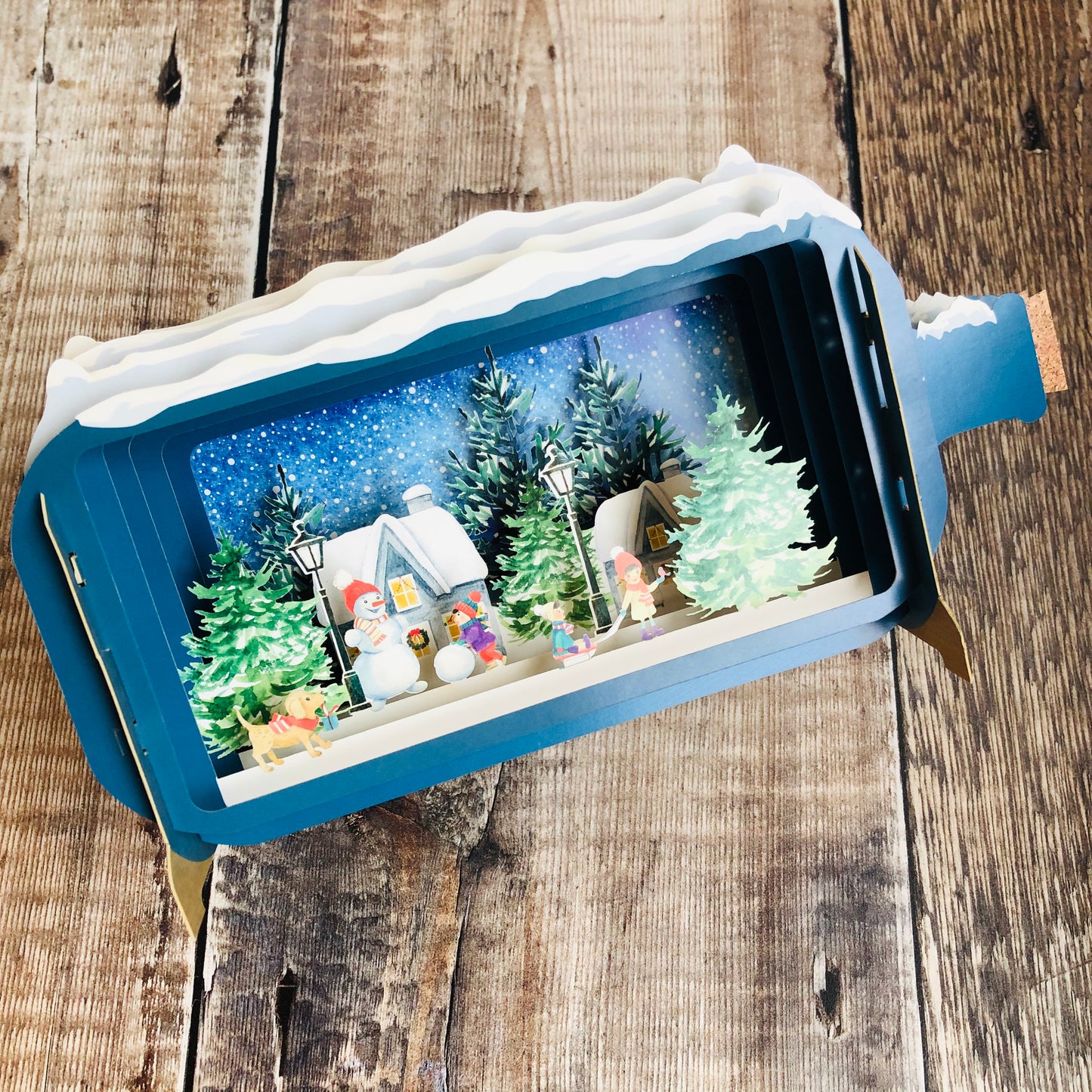 Message in a Bottle 3D Card Christmas Village Snowman XMIB034