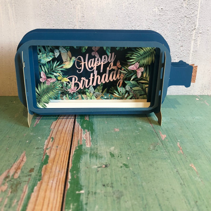 Message in a Bottle 3D Card Tropical  Happy Birthday