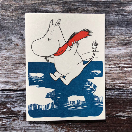 Moomin Ice Jumping Letterpress Card GLP063